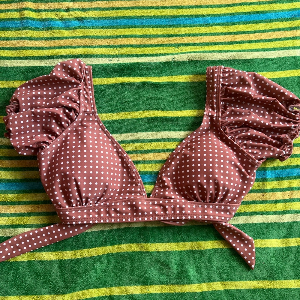 Small Pink Lily Brown Polka Dot Swimsuit Top